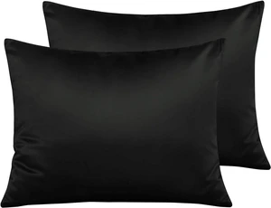 Standard Satin Pillowcases, Set of 2, Zipper, Black Standard Satin Pillowcases, Set of 2, Zipper, Black