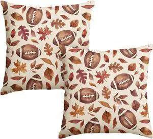 Fall Football Maple Leaf Pillow Covers 18x18 Inch Set of 2 Fall Football Maple Leaf Pillow Covers 18x18 Inch Set of 2