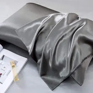LuxBedding Satin Queue Pillowcase, Cooling Silk, 20x30 Inch, 2 Pack, Grey LuxBedding Satin Queue Pillowcase, Cooling Silk, 20x30 Inch, 2 Pack, Grey