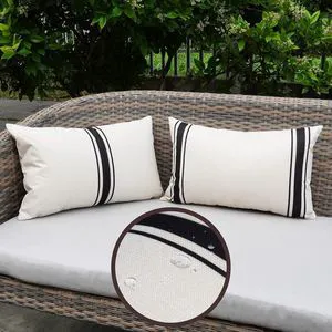 Outdoor Pillow Covers Waterproof 12X20 Set of 2 Lumbar Throw Pillow Cover Beige and Black Striped Outdoor Pillows for Patio Furniture Outdoor Pillow Covers Waterproof 12X20 Set of 2 Lumbar Throw Pillow Cover Beige and Black Striped Outdoor Pillows for Patio Furniture