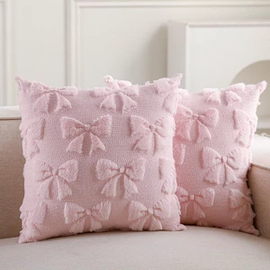 Bow Pillow Covers Set of 2 Preppy Room Decor, 16"x16", Pink Bow Pillow Covers Set of 2 Preppy Room Decor, 16"x16", Pink