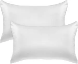 2-Pack King Size 70% Viscose 30% Polyester Cooling Satin Pillowcase Set with Hidden Zipper Closure, White 2-Pack King Size 70% Viscose 30% Polyester Cooling Satin Pillowcase Set with Hidden Zipper Closure, White