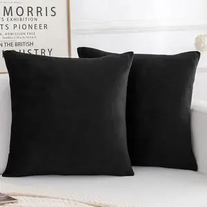 Velvet Decorative Throw Pillow Covers, Soft Square Cushion Case Home Decor for Living Room Couch Bed Sofa, Set of 2 Pack, Black, 18x18 Inch Velvet Decorative Throw Pillow Covers, Soft Square Cushion Case Home Decor for Living Room Couch Bed Sofa, Set of 2 Pack, Black, 18x18 Inch