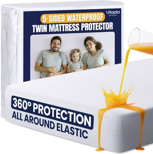 Waterproof 5-Sided Mattress Protector Twin Size, Premium Breathable Mattress Cover, Fitted Style with Stretchable Pockets (White) Waterproof 5-Sided Mattress Protector Twin Size, Premium Breathable Mattress Cover, Fitted Style with Stretchable Pockets (White)