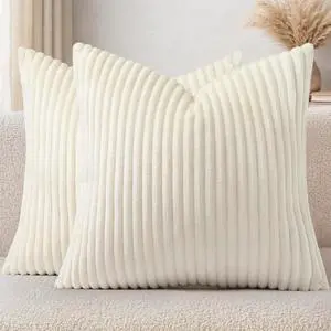 Fall Soft Cream White Flannel Throw Pillow Covers 18X18 Set of 2 Fall Soft Cream White Flannel Throw Pillow Covers 18X18 Set of 2