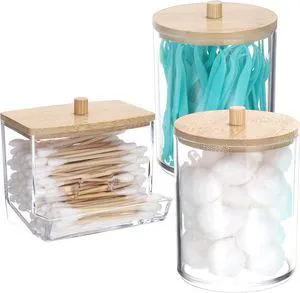 3 Pack Acrylic Bathroom Apothecary Jar Clear Qtip Holder Dispenser with Lid Plastic Canister Set Bathroom Accessories Storage Organizer for Cotton Round Floss Picks 3 Pack Acrylic Bathroom Apothecary Jar Clear Qtip Holder Dispenser with Lid Plastic Canister Set Bathroom Accessories Storage Organizer for Cotton Round Floss Picks