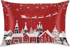 Christmas Satin Pillowcase for Hair and Skin Queen Size Reindeer Santa Christmas Silk Pillowcase Silky Pillowcases with Zipper 20x30 Inches Cooling Pillow Cover Christmas Satin Pillowcase for Hair and Skin Queen Size Reindeer Santa Christmas Silk Pillowcase Silky Pillowcases with Zipper 20x30 Inches Cooling Pillow Cover