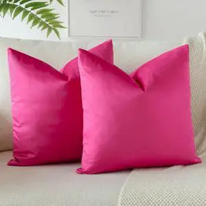 Pack of 2 Velvet Soft Decorative Throw Pillow Covers 18 x 18 Inch Solid Square Cushion Case Couch Home Decor Pillow Covers for Sofa Bedroom Living Room (Hot Pink) Pack of 2 Velvet Soft Decorative Throw Pillow Covers 18 x 18 Inch Solid Square Cushion Case Couch Home Decor Pillow Covers for Sofa Bedroom Living Room (Hot Pink)