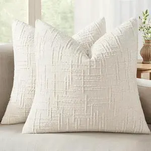 Chenille Textured Throw Pillow Covers Cream White 18x18 Set of 2 Chenille Textured Throw Pillow Covers Cream White 18x18 Set of 2