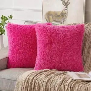 Plush Decorative Throw Pillow Covers Hot Pink 18x18 Inch Pack of 2 Plush Decorative Throw Pillow Covers Hot Pink 18x18 Inch Pack of 2