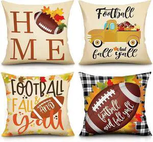 4 Pcs Fall Football Pillow Covers Cotton Linen Throw Cushion Cover 18" x 18" Farmhouse Pillowcases with Words Autumn Decorations for Home(Football Style) 4 Pcs Fall Football Pillow Covers Cotton Linen Throw Cushion Cover 18" x 18" Farmhouse Pillowcases with Words Autumn Decorations for Home(Football Style)