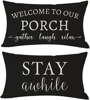 Outdoor Decorative Throw Pillow Covers 12x20 Inch Set of 2, Black Outdoor Decorative Throw Pillow Covers 12x20 Inch Set of 2, Black