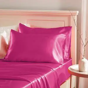 Hot Pink Satin Pillowcase 2Pk Standard 20x26 Envelope Closure Hot Pink Satin Pillowcase 2Pk Standard 20x26 Envelope Closure