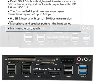 Multi-Function USB 3.0 Hub eSATA SATA Port Internal Card Reader PC Dashboard Media Front Panel Audio for SD MS CF TF M2 MMC Memory Cards Fits 5.25" Bay Multi-Function USB 3.0 Hub eSATA SATA Port Internal Card Reader PC Dashboard Media Front Panel Audio for SD MS CF TF M2 MMC Memory Cards Fits 5.25" Bay