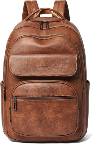 Vegan Leather Backpack Purse for Women & Men Travel Work Laptop Daypack, College & Business Office Bag, Brown Vegan Leather Backpack Purse for Women & Men Travel Work Laptop Daypack, College & Business Office Bag, Brown