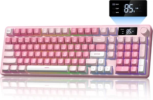 Wireless Creamy Gaming Keyboard with Media Knob & Screen Mechanical-Feel Membrane Keys, Number Pad, RGB Backlit, Tri-Mode BT/2.4GHz/USB-C Pink Wireless Creamy Gaming Keyboard with Media Knob & Screen Mechanical-Feel Membrane Keys, Number Pad, RGB Backlit, Tri-Mode BT/2.4GHz/USB-C Pink
