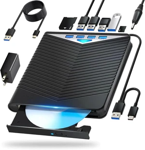 7-in-1 External Blu-ray Read/Write Drive with Blu-ray Burner USB 3.0/Type-C, M-DISC Support, Compatible with Windows 7-11 & Mac/PC (Black) 7-in-1 External Blu-ray Read/Write Drive with Blu-ray Burner USB 3.0/Type-C, M-DISC Support, Compatible with Windows 7-11 & Mac/PC (Black)