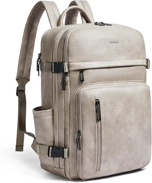 Vegan Leather Backpack for Women & Men Fits 17.0" Laptop, Stylish Lay-Flat Carry-On Travel Backpack with Luggage Strap Vegan Leather Backpack for Women & Men Fits 17.0" Laptop, Stylish Lay-Flat Carry-On Travel Backpack with Luggage Strap
