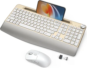 Ergonomic Wireless Keyboard & Mouse Combo with Wrist Rest & Phone Holder 2.4GHz Full-Sized Low-Profile Quiet Gold Set for Computer, Laptop, PC, Mac Gold Ergonomic Wireless Keyboard & Mouse Combo with Wrist Rest & Phone Holder 2.4GHz Full-Sized Low-Profile Quiet Gold Set for Computer, Laptop, PC, Mac Gold