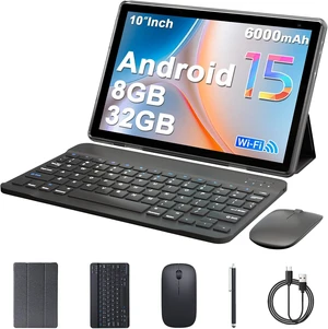 10-Inch Android 15 Tablet, 8GB RAM 32GB ROM 1TB Expand 2-in-1 with Keyboard Case Mouse Stylus, 5G WiFi, BT5.0, 6000mAh, 1280x800 HD IPS, 8MP Dual Camera, GMS, Widevine L1, Black 10-Inch Android 15 Tablet, 8GB RAM 32GB ROM 1TB Expand 2-in-1 with Keyboard Case Mouse Stylus, 5G WiFi, BT5.0, 6000mAh, 1280x800 HD IPS, 8MP Dual Camera, GMS, Widevine L1, Black