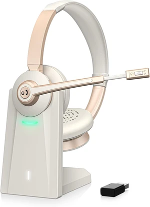 Bluetooth Wireless Headset with AI Noise-Cancelling Mic & Charge Dock Mic Mute & USB Dongle for Computer/Phone, Remote Work, Office, Teams Bluetooth Wireless Headset with AI Noise-Cancelling Mic & Charge Dock Mic Mute & USB Dongle for Computer/Phone, Remote Work, Office, Teams