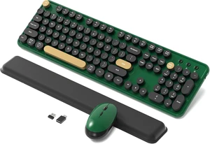 Retro Wireless Keyboard & Mouse Combo with Wrist Rest (Dark Green) Retro Wireless Keyboard & Mouse Combo with Wrist Rest (Dark Green)