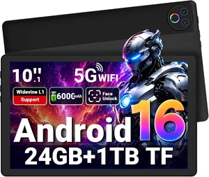 10-Inch Android 16 Tablet 24GB RAM, 1TB Expandable, 6000mAh, Widevine L1, Face Unlock, WiFi 6, Bluetooth 5.4, Dual Cameras for Work & Entertainment 10-Inch Android 16 Tablet 24GB RAM, 1TB Expandable, 6000mAh, Widevine L1, Face Unlock, WiFi 6, Bluetooth 5.4, Dual Cameras for Work & Entertainment