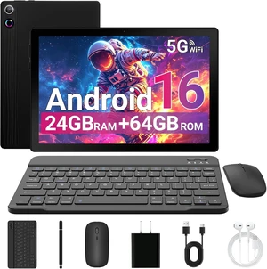 10-Inch Android 16 Tablet, 24GB RAM 64GB ROM 1TB 1280x800 HD IPS, Fast WiFi 6, BT 5.4, 6000mAh, Dual Cameras, GMS, with Keyboard for Work & Entertainment, Black 10-Inch Android 16 Tablet, 24GB RAM 64GB ROM 1TB 1280x800 HD IPS, Fast WiFi 6, BT 5.4, 6000mAh, Dual Cameras, GMS, with Keyboard for Work & Entertainment, Black
