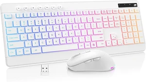 Wireless Keyboard & Mouse Combo with 10 Backlit Effects Rechargeable 2.4GHz Silent Full-Size Light-Up USB Keyboard & 6-Button RGB Mouse for Laptop, Computer, PC Wireless Keyboard & Mouse Combo with 10 Backlit Effects Rechargeable 2.4GHz Silent Full-Size Light-Up USB Keyboard & 6-Button RGB Mouse for Laptop, Computer, PC