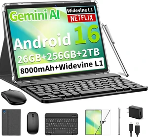 Android 16 Tablet with Keyboard 26GB + 256GB + 2TB, Octa-Core (Silver Case) Android 16 Tablet with Keyboard 26GB + 256GB + 2TB, Octa-Core (Silver Case)