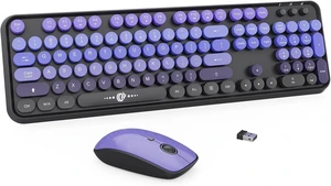 2.4G Wireless Keyboard & Mouse Combo Full-Sized Retro Typewriter Keyboard with 104 Round Keys, Cute Colorful Mouse, for Laptop/Windows/PC Black Purple 2.4G Wireless Keyboard & Mouse Combo Full-Sized Retro Typewriter Keyboard with 104 Round Keys, Cute Colorful Mouse, for Laptop/Windows/PC Black Purple
