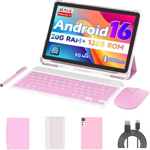 10-Inch Android 16 Tablet, 20GB RAM 128GB ROM 2TB Expandable 2.0GHz Octa-Core, 2-in-1 with Keyboard Case Stylus Mouse, 5G WiFi6, BT 5.0, 6000mAh, Widevine L1, GMS, Pink 10-Inch Android 16 Tablet, 20GB RAM 128GB ROM 2TB Expandable 2.0GHz Octa-Core, 2-in-1 with Keyboard Case Stylus Mouse, 5G WiFi6, BT 5.0, 6000mAh, Widevine L1, GMS, Pink