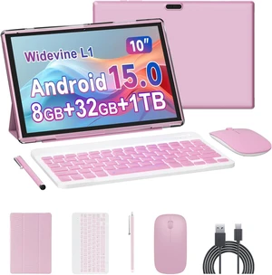 10-Inch Android 15 2-in-1 Tablet with Keyboard Includes Mouse, Stylus & Case, 8GB RAM 32GB ROM, 1TB Expandable, 6000mAh, Dual Camera, 5G WiFi-6, Bluetooth 10-Inch Android 15 2-in-1 Tablet with Keyboard Includes Mouse, Stylus & Case, 8GB RAM 32GB ROM, 1TB Expandable, 6000mAh, Dual Camera, 5G WiFi-6, Bluetooth
