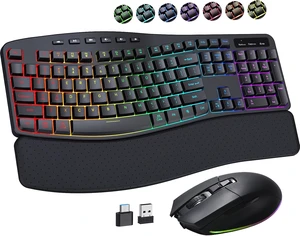 RGB Wireless Keyboard & Mouse Combo Ergonomic Wave Design, Silent Rechargeable RGB Wireless Keyboard & Mouse Combo Ergonomic Wave Design, Silent Rechargeable
