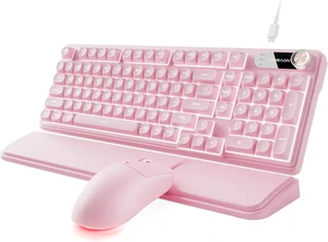 Wired Keyboard & Mouse Combo with Detachable Wrist Rest (Pink) Wired Keyboard & Mouse Combo with Detachable Wrist Rest (Pink)