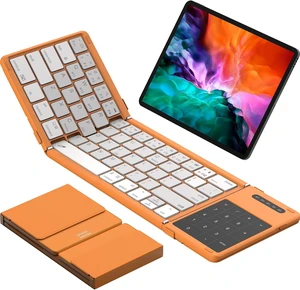 Foldable Bluetooth Keyboard with Touchpad & Number Pad Full-Size Pocket-Sized Wireless Travel Keyboard for iPad, Smartphone, Tablet & Laptop (Orange) Foldable Bluetooth Keyboard with Touchpad & Number Pad Full-Size Pocket-Sized Wireless Travel Keyboard for iPad, Smartphone, Tablet & Laptop (Orange)