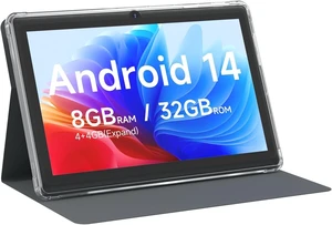 7-Inch Android 14 Tablet with Case 8GB RAM+32GB ROM, 1TB Expandable, 1.6GHz Quad-Core, 1024*600 IPS HD Touchscreen, 5MP Camera, WiFi, Bluetooth 7-Inch Android 14 Tablet with Case 8GB RAM+32GB ROM, 1TB Expandable, 1.6GHz Quad-Core, 1024*600 IPS HD Touchscreen, 5MP Camera, WiFi, Bluetooth