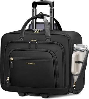 17.3-Inch Rolling Laptop Briefcase for Women Large Cup Holder, Carry-On with Insulated & Waterproof Pocket, Roller Bag with Lock for Work Travel (Black) 17.3-Inch Rolling Laptop Briefcase for Women Large Cup Holder, Carry-On with Insulated & Waterproof Pocket, Roller Bag with Lock for Work Travel (Black)