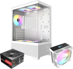 i802 Vibe Series ATX Mid-Tower Gaming Case Bundle Tempered Glass Side Panel, 700W 80+ PSU, AM1204 Digital-Display Air Cooler, 5 Pre-Installed FRGB Fans (White) i802 Vibe Series ATX Mid-Tower Gaming Case Bundle Tempered Glass Side Panel, 700W 80+ PSU, AM1204 Digital-Display Air Cooler, 5 Pre-Installed FRGB Fans (White)