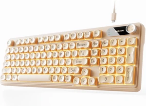 Wired Creamy Keyboard with Number Pad Media Knob, RGB Backlit (Cream) Wired Creamy Keyboard with Number Pad Media Knob, RGB Backlit (Cream)