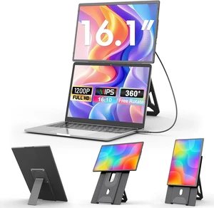 16.1" Laptop Screen Extender 360° Rotating Detachable Stand/VESA, FHD 1200P IPS Portable Monitor, HDMI/USB-A/Type-C Plug & Play, Win/Mac/Android 16.1" Laptop Screen Extender 360° Rotating Detachable Stand/VESA, FHD 1200P IPS Portable Monitor, HDMI/USB-A/Type-C Plug & Play, Win/Mac/Android