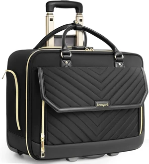 17" Rolling Laptop Bag for Women TSA-Friendly Fashion Flap Briefcase with Wheels for Work & Business (Black) 17" Rolling Laptop Bag for Women TSA-Friendly Fashion Flap Briefcase with Wheels for Work & Business (Black)