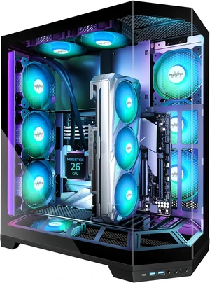 GR3 ATX Mid-Tower Gaming PC Case Vertical GPU Mounting, 5 PWM ARGB Fans Pre-Installed, 360MM RAD Support, Type-C, 270° Full-View Tempered Glass (Black) GR3 ATX Mid-Tower Gaming PC Case Vertical GPU Mounting, 5 PWM ARGB Fans Pre-Installed, 360MM RAD Support, Type-C, 270° Full-View Tempered Glass (Black)