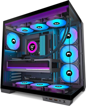 H1 ATX PC Case Dual Cavity Mid-Tower Gaming Case, 7 PWM ARGB Fans Pre-Installed, Type-C, Holds up to 3X 360mm Radiators (Black, H1) H1 ATX PC Case Dual Cavity Mid-Tower Gaming Case, 7 PWM ARGB Fans Pre-Installed, Type-C, Holds up to 3X 360mm Radiators (Black, H1)