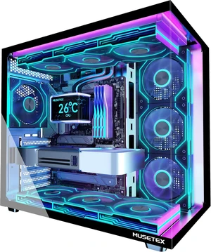 Y6 ATX Mid-Tower Gaming PC Case 7 Infinity Mirror PWM ARGB Fans Pre-Installed, Type-C, 270° Full-View Tempered Glass (Black) Y6 ATX Mid-Tower Gaming PC Case 7 Infinity Mirror PWM ARGB Fans Pre-Installed, Type-C, 270° Full-View Tempered Glass (Black)