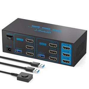 HDMI KVM Switch for 2 Computers 3 Monitors 4K60Hz, USB3.0, Share Triple Monitors & 4 USB Devices, Extended/Copy Mode, 2 USB Cables Included HDMI KVM Switch for 2 Computers 3 Monitors 4K60Hz, USB3.0, Share Triple Monitors & 4 USB Devices, Extended/Copy Mode, 2 USB Cables Included