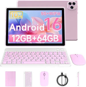 10" Android 16 2-in-1 Tablet 12GB RAM + 64GB ROM/1TB Expandable, 1280 * 800 HD Touch Screen, 5G WiFi6, BT 5.0, Keyboard Case Mouse Stylus (Pink) 10" Android 16 2-in-1 Tablet 12GB RAM + 64GB ROM/1TB Expandable, 1280 * 800 HD Touch Screen, 5G WiFi6, BT 5.0, Keyboard Case Mouse Stylus (Pink)