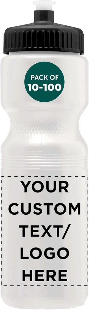 28 oz. Custom Push-Cap Plastic Water Bottles Set of 10/50/100, Personalized Bulk Pack for Gym, Hiking, Camping & Outdoor Sports (White) 28 oz. Custom Push-Cap Plastic Water Bottles Set of 10/50/100, Personalized Bulk Pack for Gym, Hiking, Camping & Outdoor Sports (White)