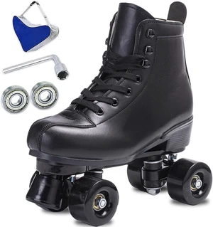 Classic High Top PU Leather Quad Skates for Women & Men Adjustable Double Row, Indoor & Outdoor Roller Derby, Black Classic High Top PU Leather Quad Skates for Women & Men Adjustable Double Row, Indoor & Outdoor Roller Derby, Black