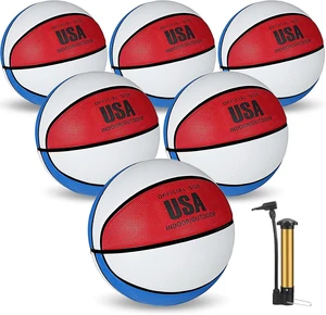 Rubber Basketball Bulk with Pump 6 Pcs for Kids, Youth & Adults Rubber Basketball Bulk with Pump 6 Pcs for Kids, Youth & Adults